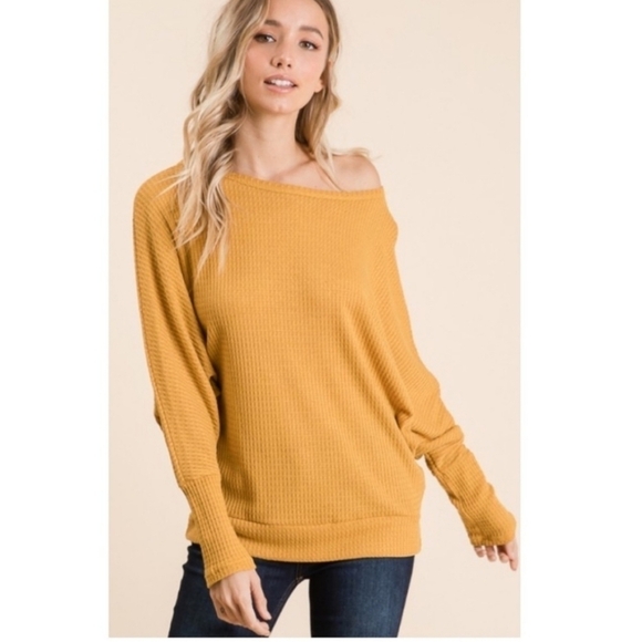 Thermal Knit Off The Shoulder Doleman Sleeved Top - Picture 4 of 14